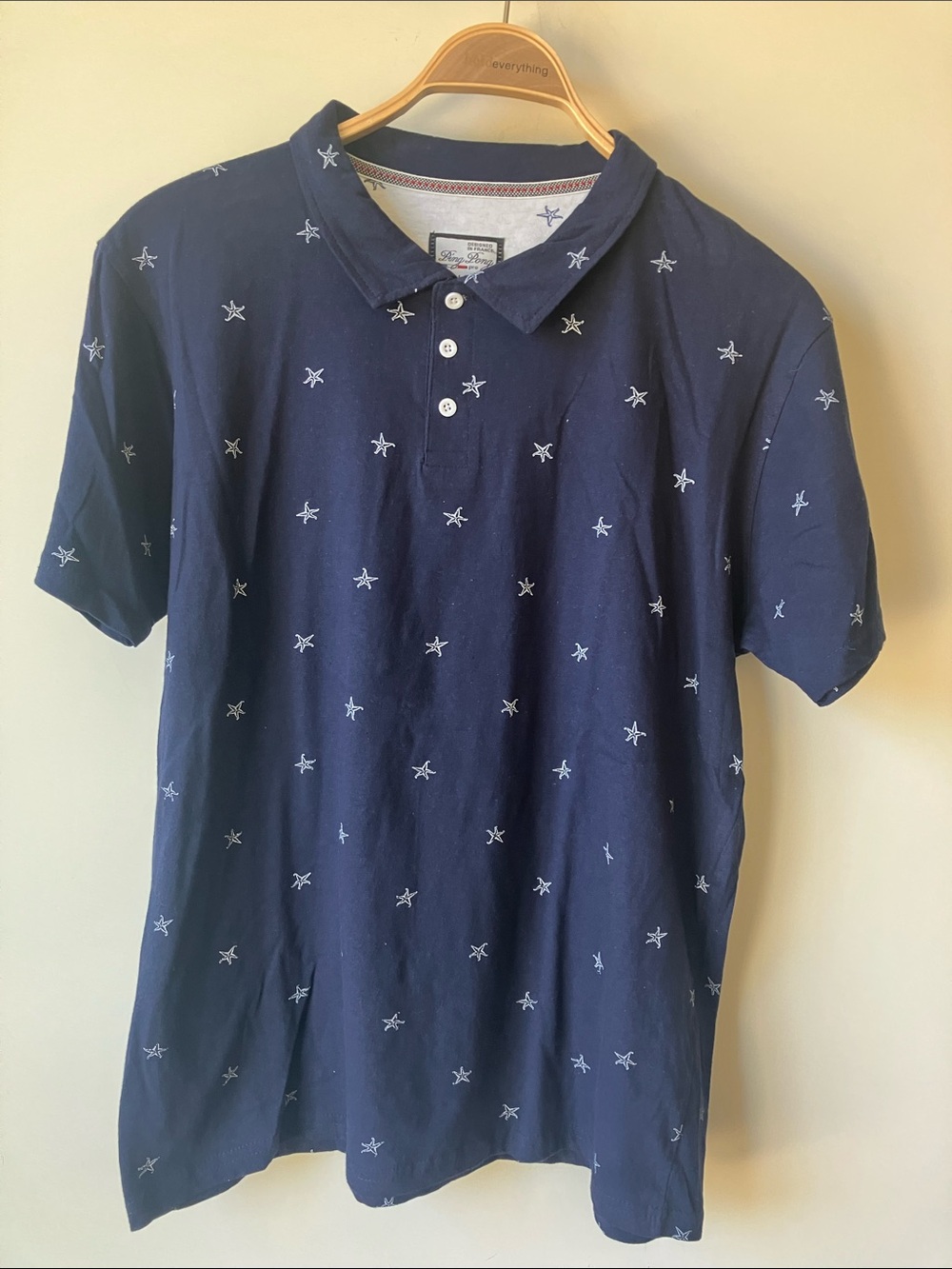 PING PONG Navy Cotton Short-Sleeve Polo w/ White Star Embroidery Size L NWT